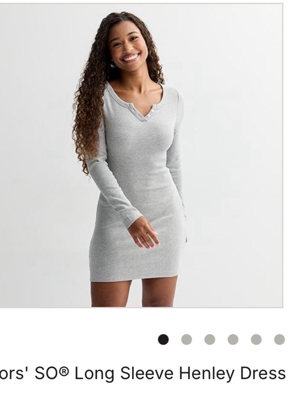Long Sleeve Henley Bodycon Dress - Light Gray
